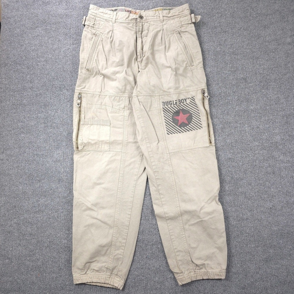 VINTAGE Bugle Boy Cargo Pants Mens 34x30 Beige Canvas High Velocity Workwear